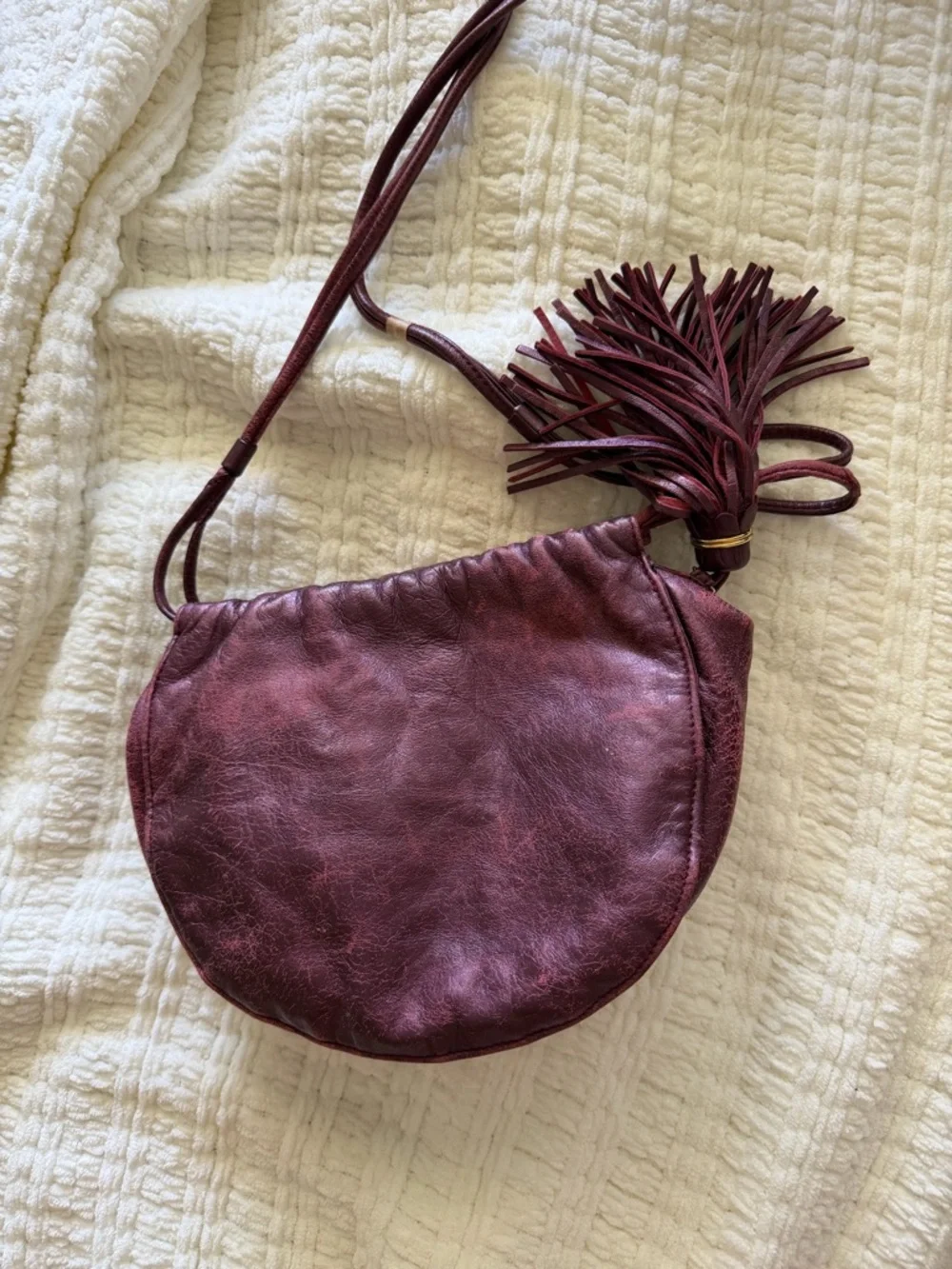 Vintage Ganson San Francisco Metallic Burgundy Leather Mini Bag‎ Tassel Y2K Boho